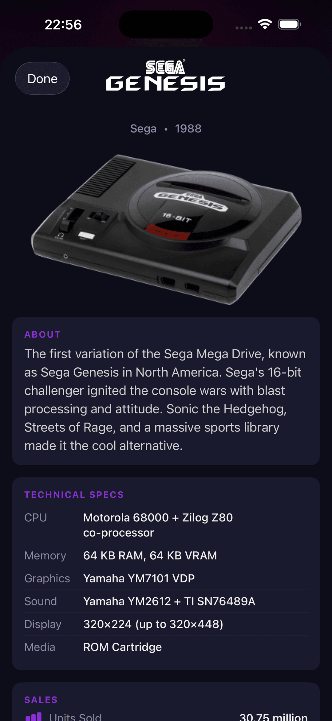 Genesis console info