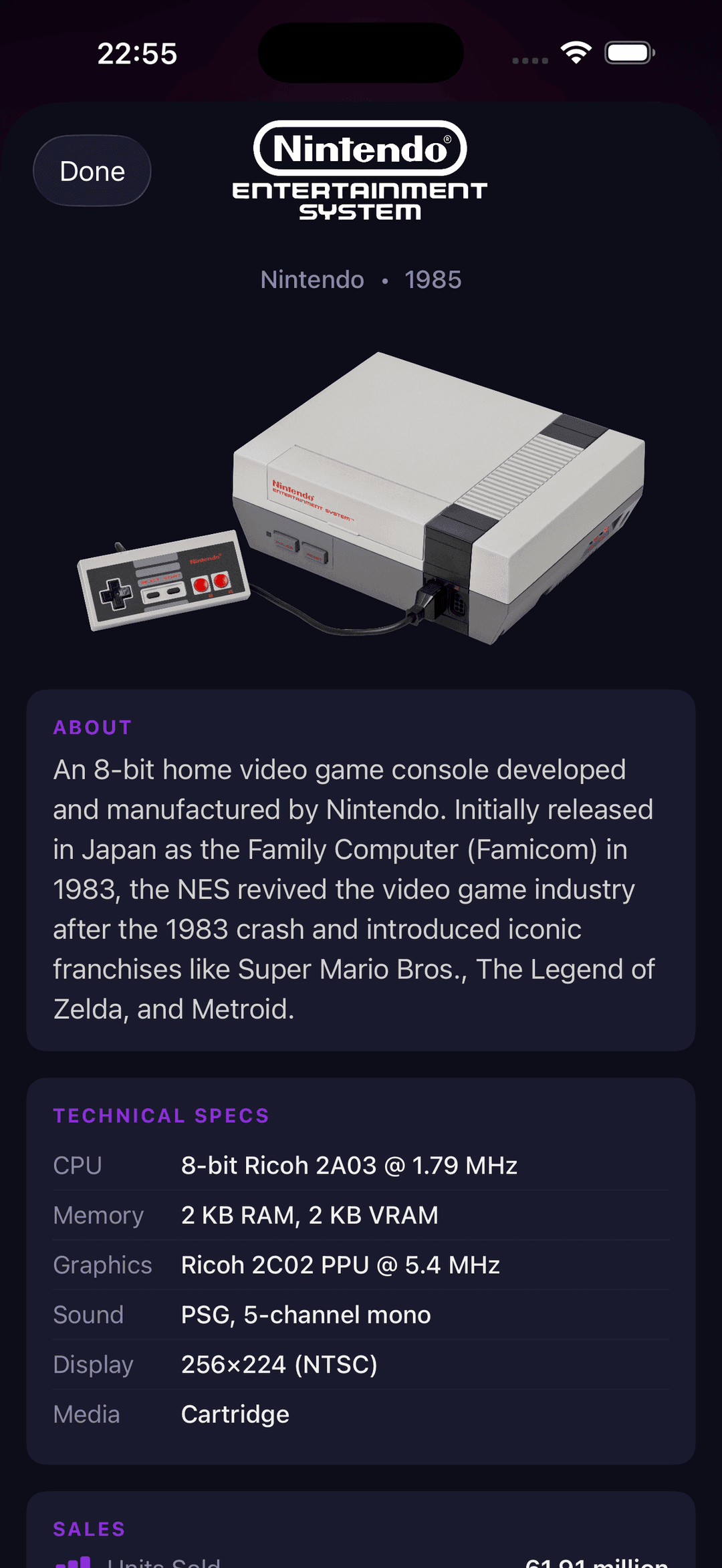 NES console info