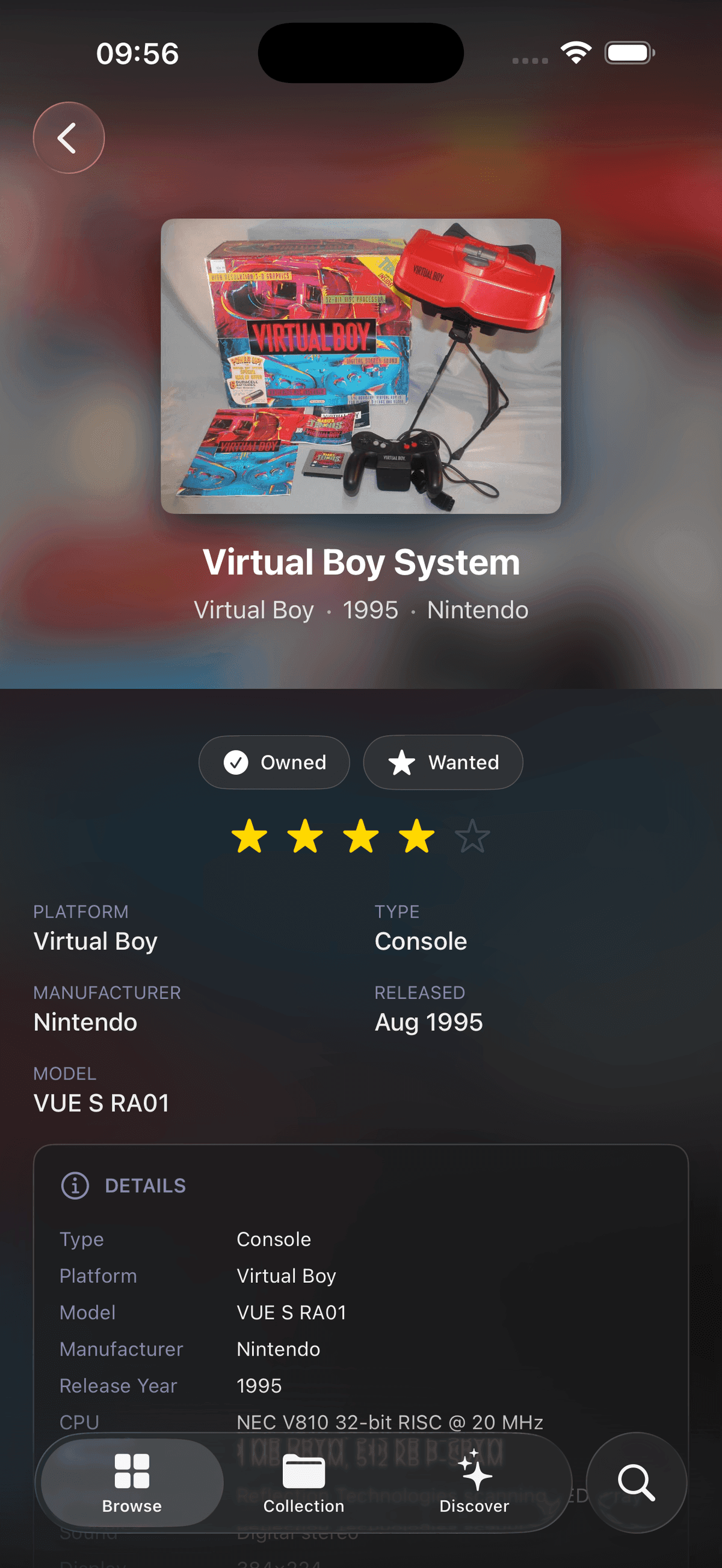 Virtual Boy system detail page