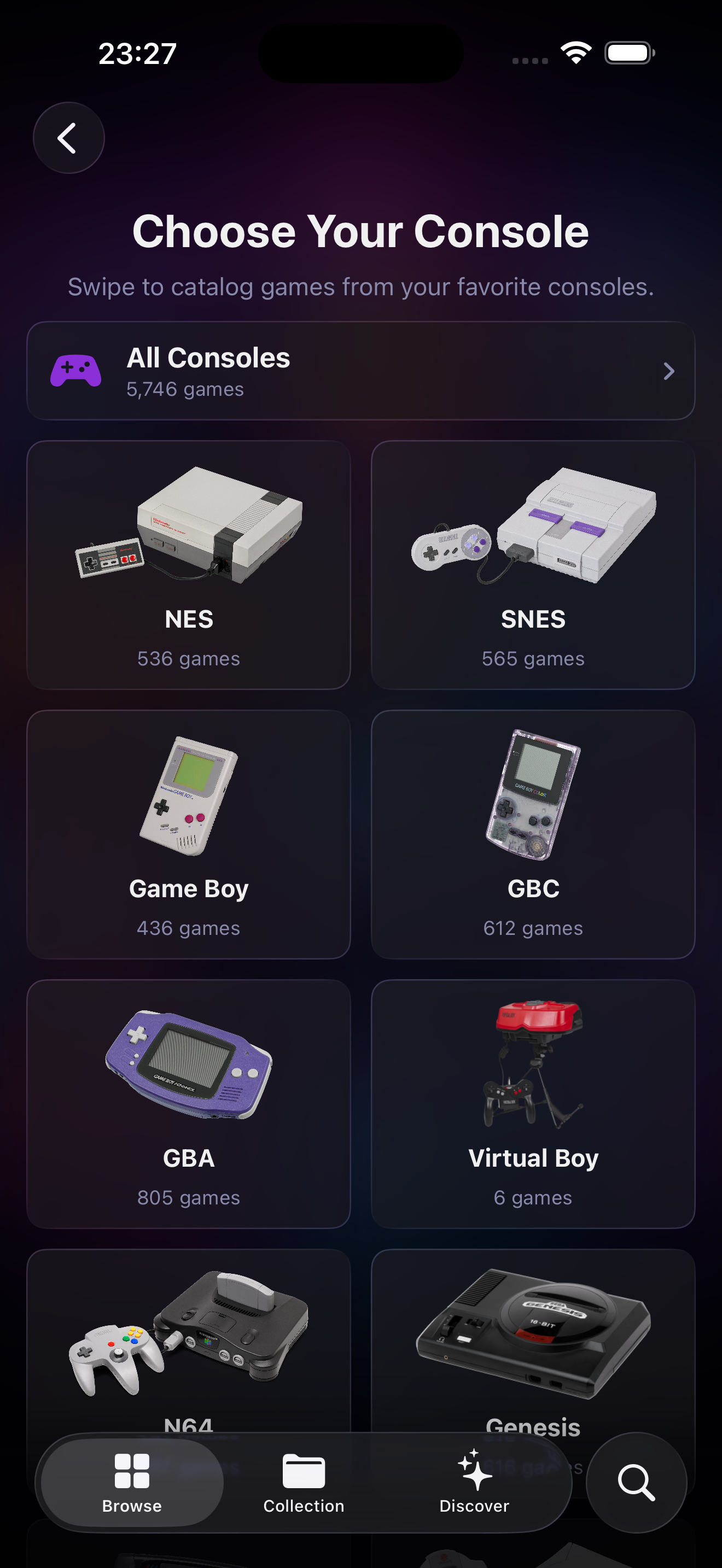 Console picker for swipe mode