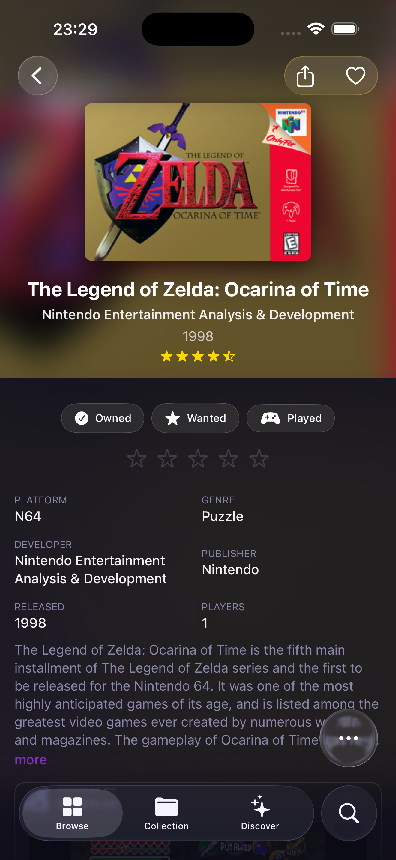 Game detail - Zelda Ocarina of Time